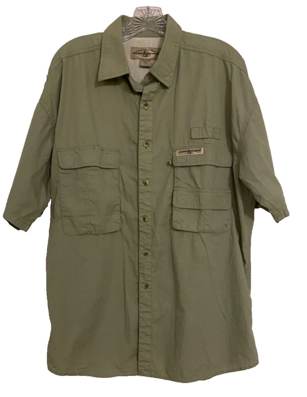 Hook & Tackle Hi-Tech Fishing Shirt~Mens L Large~Olive Green~Vented~Boy Scouts